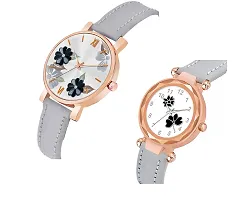 KIARVI GALLERY Analogue Pack of 2 Multicolored Flower Designer Leather Strap Women's and Girl's Watch (Grey-F)-thumb1