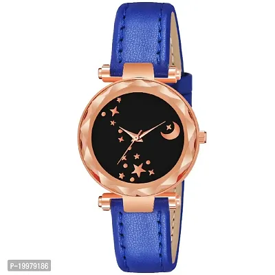 KIARVI GALLERY Analogue Moon Designer Dial Leather Strap Watch for Girls and Women(Peach) (Blue)