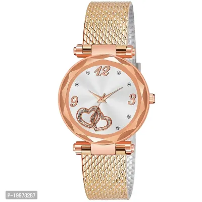KIARVI GALLERY Clausal Analogue PU Belt Girl's and Women's Watch (Rose Gold-Heart)