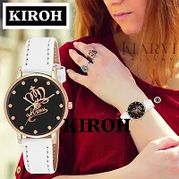 KIROH Analogue Crown Princess Dial Unique Designer Leather Strap Women's and Girl's Watch (White)-thumb3