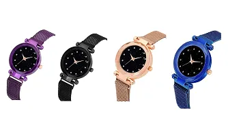 KIARVI GALLERY Black Blue Gold Purple Color with Magnetic Metal Strep Analog Watch for Girls and Women(Pack of 4)-thumb1