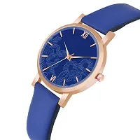 KIARVI GALLERY Analogue Flower Dial Unique Designer Leather Strap Women's and Girl's Watch (Blue)-thumb1