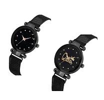 KIARVI GALLERY Queen Dial and Black 12 Dimond Magnet Strep Analog Combo Watch for Girls and Women(Pack of 2)-thumb1