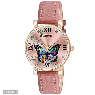 Kiarvi Gallery Analogue Butterfly Designer Dial Leather Strap Women S And Girl S Watch-thumb0