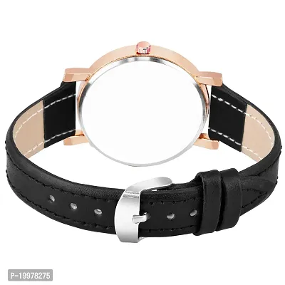 KIROH Analog Round Dial Designer Premium Leather Strap Analog Watch for Girls  Women(GRN-GRN) (Black-Black)-thumb3