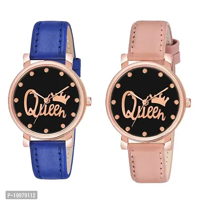 KIARVI GALLERY Analogue Queen Designer Dial Leather Strap Combo Watch for Girls and Women(Blue-Brown) (Blue-Peach)