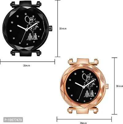 KIARVI GALLERY Black and Gold Tree Lover Couple Dial Designer with Magnetic Metal Strap Analog Watch for Girl's and Women (Pack of 2)-thumb3