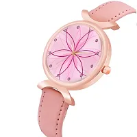 KIARVI GALLERY Analogue Star Flower Dial Designer Leather Strap Women's and Girl's Watch (Peach)-thumb1