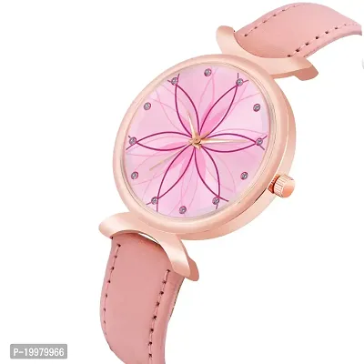 KIARVI GALLERY Analogue Star Flower Dial Designer Leather Strap Women's and Girl's Watch (Peach)-thumb2