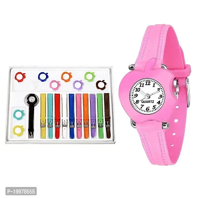 KIARVI GALLERY Analogue 11 Belt Interchangeable Girl's Watch (White Dial Multicolored Strap) (Multicolor-1)