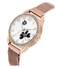 KIARVI GALLERY Casual Analogue Flower Printed Dial Full Diamond Designer Magnetic Metal Strap Analog Girl's and Women's Watch (Rose Gold Colored Strap) (Rose Gold -Black)-thumb1