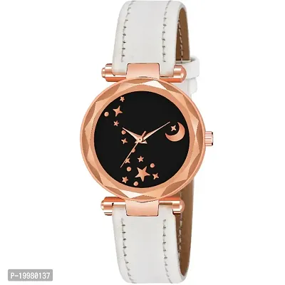 KIARVI GALLERY Analogue Moon Designer Dial Leather Strap Watch for Girls and Women(Peach) (White)