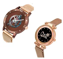 KIARVI GALLERY Analogue Black Avenger Print Dial and Queen Dial Magnetic Strap Men's and Women's Watches (Combo Pack of 2) (Black) (Rose Gold)-thumb1