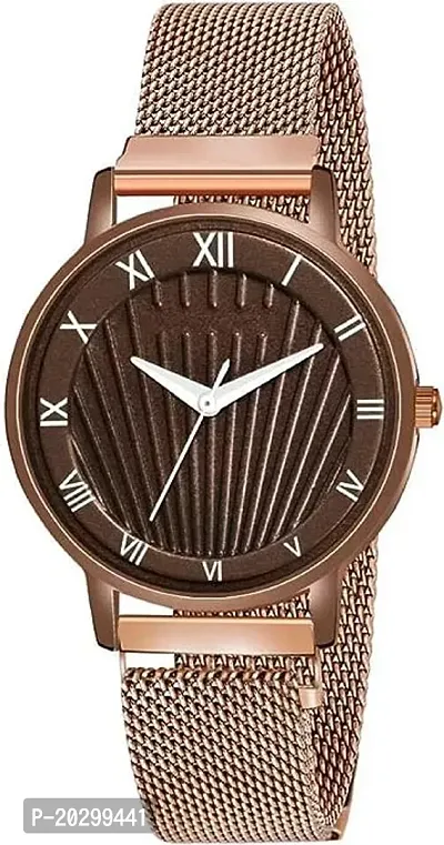 Kiarvi Gallery Brown Dial Rose Gold Magnet Strep Designer Analog Watch For Girls And Women-thumb0
