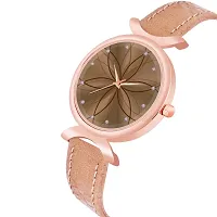 KIARVI GALLERY Analogue Black Full Flower Dial Unique Designer Leather Strap Women's and Girl's Watch (Brown)-thumb1