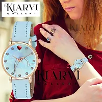 KIARVI GALLERY Analog Sweet Heart Dial Unique Designer Leather Strap Analogue Women's and Girl's Watch (Sky Blue-H)-thumb4