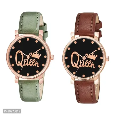 KIARVI GALLERY Analogue Queen Designer Dial Leather Strap Combo Watch for Girls and Women(Blue-Brown) (Green-Brown)