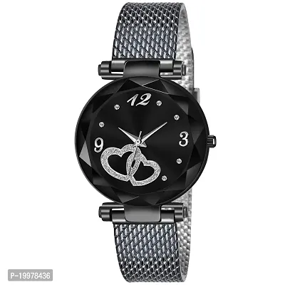 KIARVI GALLERY Clausal Analogue PU Belt Girl's and Women's Watch (Black-Heart)