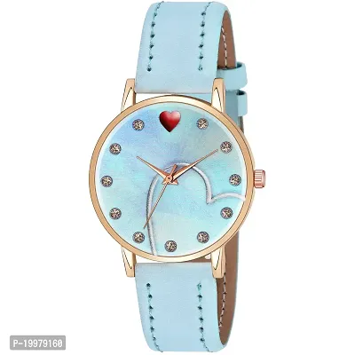 KIARVI GALLERY Analog Sweet Heart Dial Unique Designer Leather Strap Analogue Women's and Girl's Watch (Sky Blue-H)-thumb0