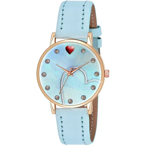 KIARVI GALLERY Analog Sweet Heart Dial Unique Designer Leather Strap Analogue Women's and Girl's Watch (Sky Blue-H)