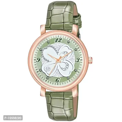 KIARVI GALLERY Multicolor FlowerDesigner Dial Stylish Premium Leather Strap Watch for Girls and Women(Green) (Green)-thumb0