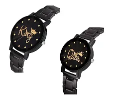 KIARVI GALLERY Analogue King and Queen Dial Men's and Women's Couple Watch (Black Dial Black Colored Strap) (Pack of 2)-thumb1