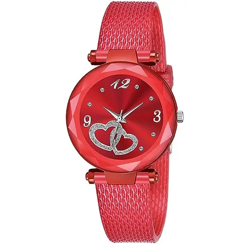 KIARVI GALLERY Heart Dial PU Strap Analog Girl's and Women's Watch (RedColored Strap)