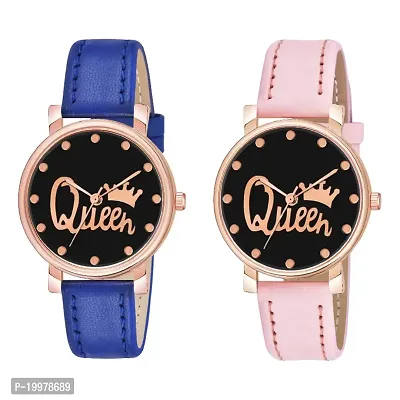 KIARVI GALLERY Analogue Queen Designer Dial Leather Strap Combo Watch for Girls and Women(Blue-Brown) (Blue-Pink)