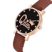 KIARVI GALLERY Analogue Queen Designer Dial Leather Strap Combo Watch for Girls and Women(Blue-Brown) (Brown-Peach)-thumb1