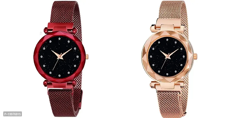 KIARVI GALLERY red and Gold Color Magnetic Strap Buckle Combo Watch for Women-thumb0