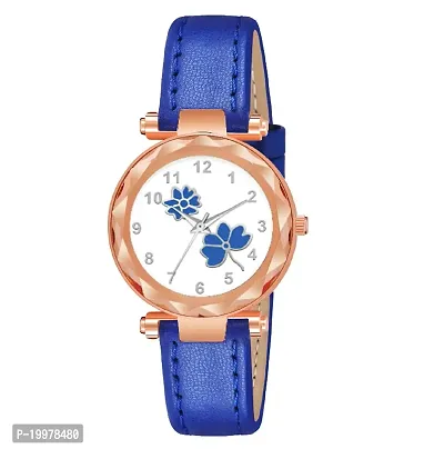 KIARVI GALLERY Analogue Flower Designer Dial Leather Strap Watch for Girls and Women(Black) (Blue)