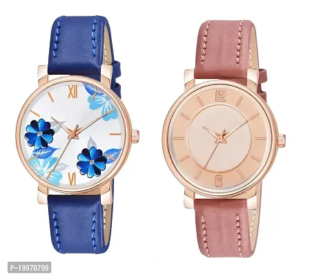 KIARVI GALLERY Blue Flower and 6 to 12 Antique Dial Analogue Stylish Leather Strap Analoge Girls and Woman Combo Watches(Green)-thumb0