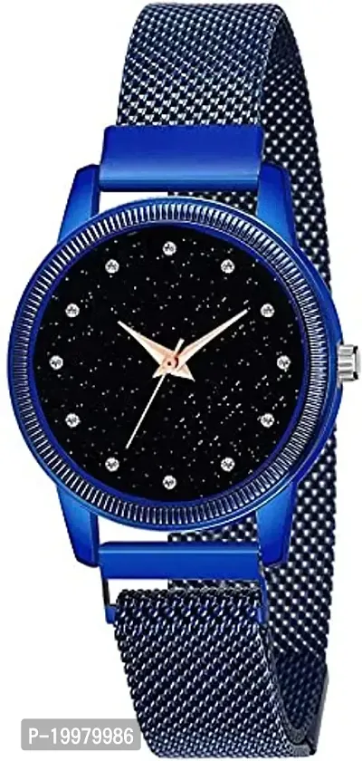 KIARVI GALLERY Blue Full Diamond Dial with Magnetic Metal Strap Analog Watch for Girl's and Women