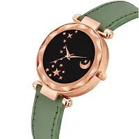 KIARVI GALLERY Analogue Moon Designer Dial Leather Strap Watch for Girls and Women(Peach) (Green)-thumb1