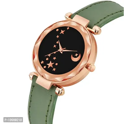 KIARVI GALLERY Analogue Moon Designer Dial Leather Strap Watch for Girls and Women(Peach) (Green)-thumb2