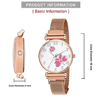 KIARVI GALLERY Clausal Flower Designer Multicolored Dial Rose Gold Magnetic Metal Strap Analog Watch for Girl's and Women (Rose Gold Pink Flower)-thumb3