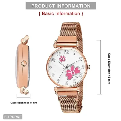 KIARVI GALLERY Clausal Flower Designer Multicolored Dial Rose Gold Magnetic Metal Strap Analog Watch for Girl's and Women (Rose Gold Pink Flower)-thumb4