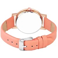 KIARVI GALLERY Analogue Diamond Studded Flower Dial Unique Designer Leather Strap Women's and Girl's Watch (Peach)-thumb3