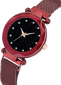 Kiarvi Gallery Black dial 12 Diamond Studded with Black and red Magnetic Strap Analog Watch - for Girls Analog Watch - for Girls-thumb2