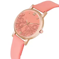 KIARVI GALLERY Analogue Flower Dial Unique Designer Leather Strap Women's and Girl's Watch (Peach)-thumb1