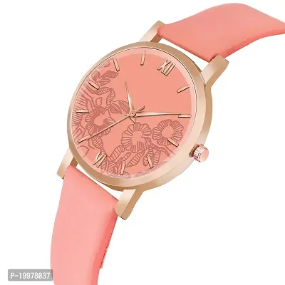 KIARVI GALLERY Analogue Flower Dial Unique Designer Leather Strap Women's and Girl's Watch (Peach)-thumb2