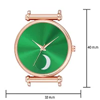 KIARVI GALLERY Analogue Moon Dial Unique Designer Magnetic Metal Strap Watch for Girl's and Women's (Rose Gold-Green)-thumb2