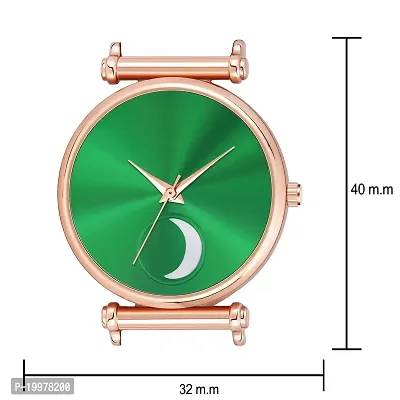 KIARVI GALLERY Analogue Moon Dial Unique Designer Magnetic Metal Strap Watch for Girl's and Women's (Rose Gold-Green)-thumb3