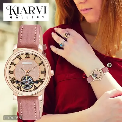 KIARVI GALLERY Analogue Stylish Leather Strap Women's and Girl's Watch (Peach)-thumb5