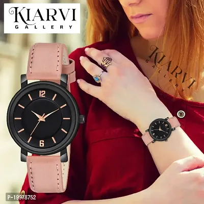 KIARVI GALLERY Analogue Round Dial Stylish Premium Leather Strap Watch for Girls and Women(Black-Green) (Peach)-thumb4