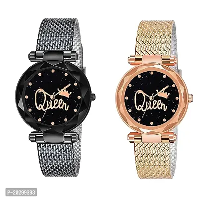 Kiarvi Gallery Analogue Queen Dial Pack Of 2 Combo Pu Strap Analog Watches For Girls And Women  Pack Of 2-thumb0