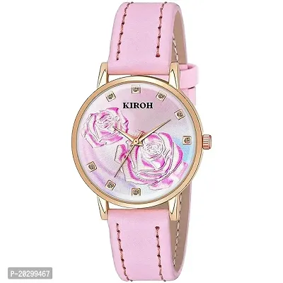 Kiroh Analogue Rose Flower Dial Unique Designer Leather Strap Women S And Girl S Watch