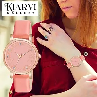 KIARVI GALLERY Analogue Diamond Studded Flower Dial Unique Designer Leather Strap Women's and Girl's Watch (Peach)-thumb4