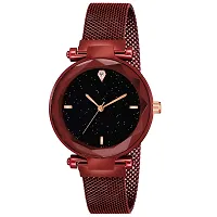 Kiarvi Gallery Black dial 12 Diamond and 4 figer with red Magnetic Buckle Starry Belt Analog Watch Quartz Watch for Women-thumb1