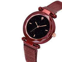 Kiarvi Gallery Black dial and 4 figer with Gold and red Magnetic Buckle Starry Belt Analog Watch Quartz Watch for Women-thumb2